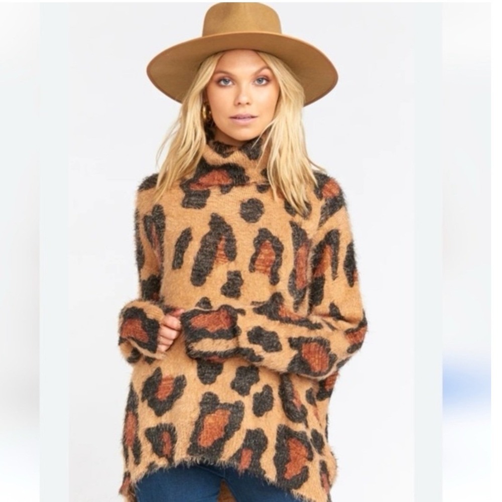 Show Me Your Mumu Fatima Sweater Women's Medium Cheetah Knit Turtleneck Cozy